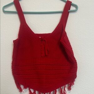 New without tag, never used Red Knit Fringe Women's Top